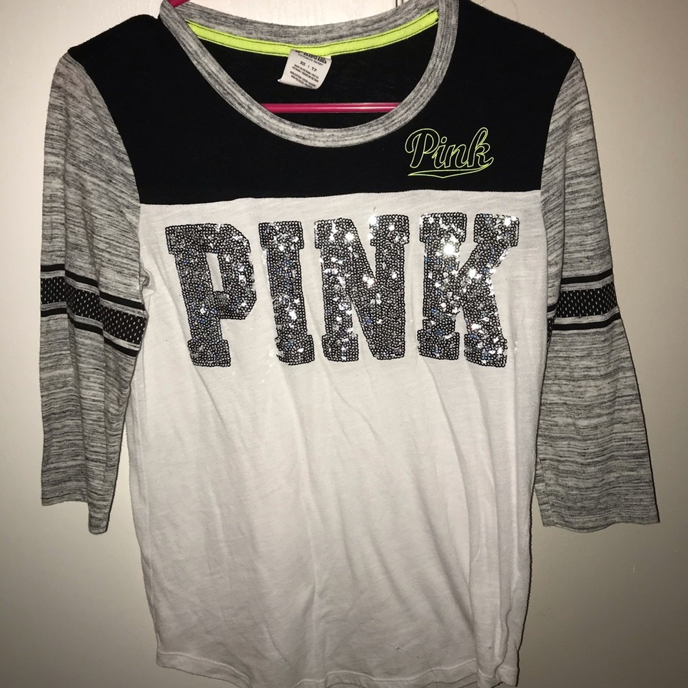 Pink Vs Three Quarter Sleeve Sequin Shirt